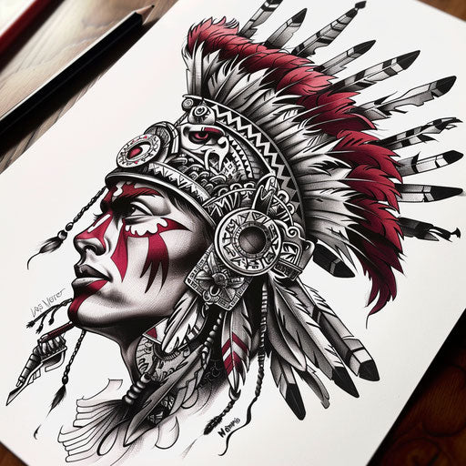 Neo-traditional Aztec warrior tattoo design