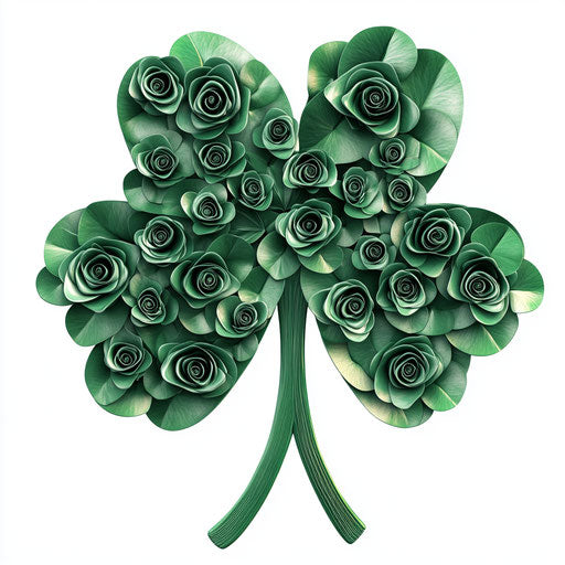 3D green shamrock made of green roses, clipart on white background