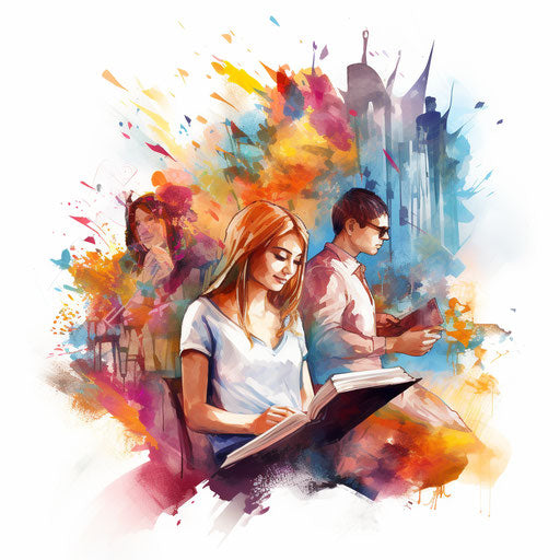 Yearbook clipart in the style of Impressionistic Art, on white background