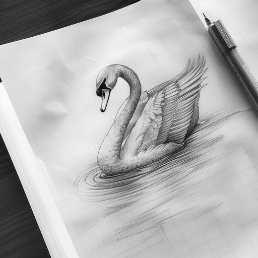 Elegant sketch of a swan gliding over calm water