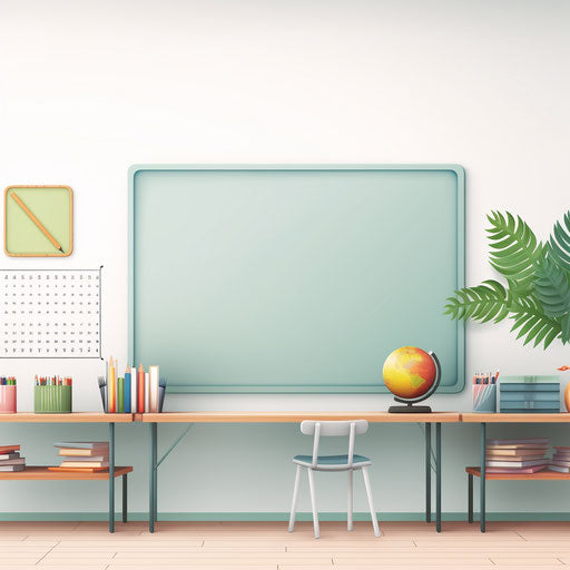 Minimalist classroom on white background