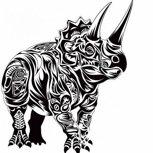 Drawing of a triceratops tattoo in tribal style