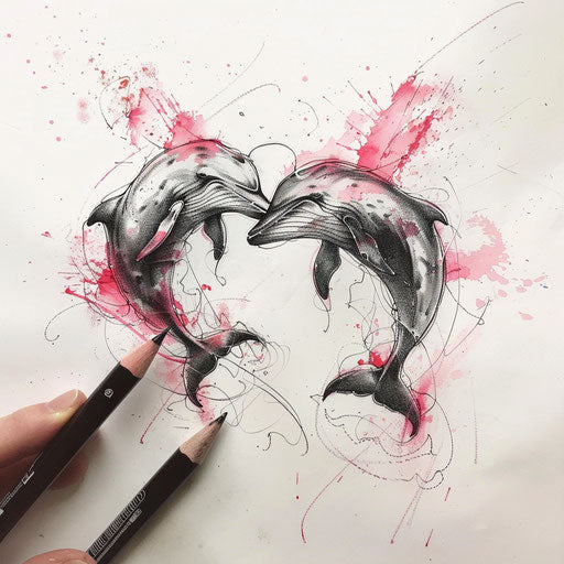 Romantic tattoo sketch of two whales forming a heart shape