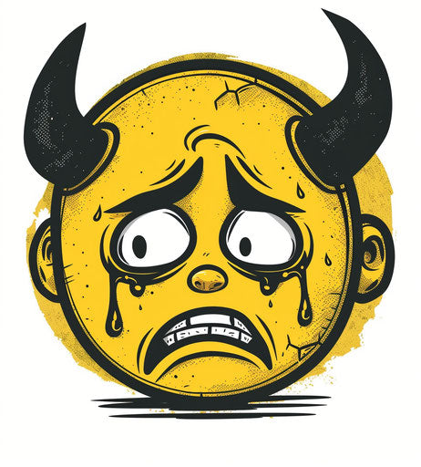 Smiling face crying, vectorized, graphic design, white background