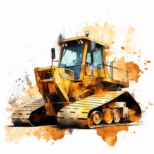 Bulldozer in Impressionistic Art style on white background