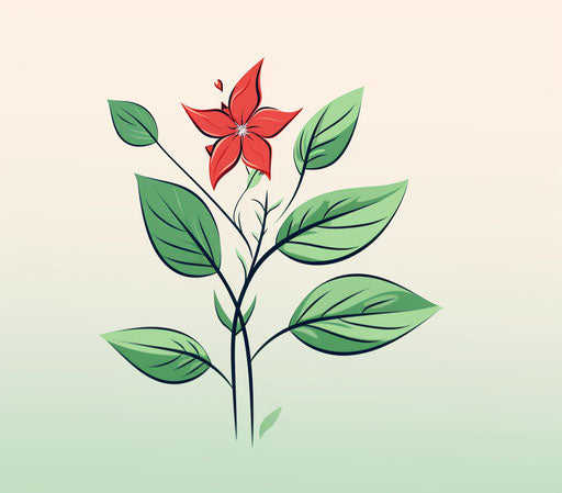 Easy to draw flower and leaves, light red and light green style