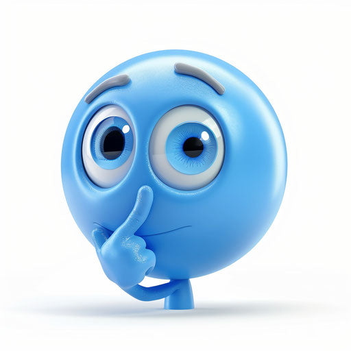 Thoughtful blue emoji in thinking pose