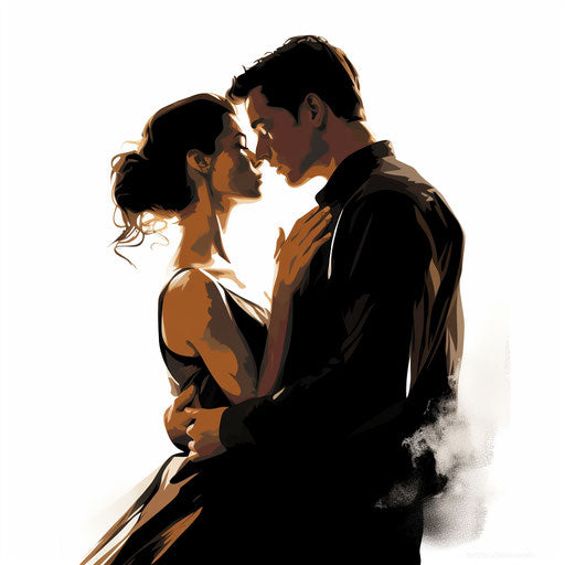 Couple in Chiaroscuro Art style on white background