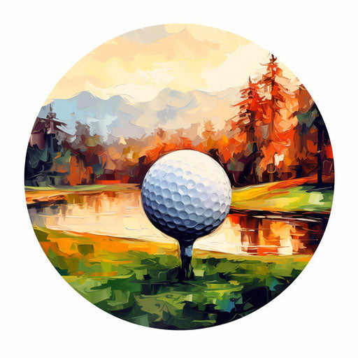 Golf ball clip art in the style of Oil painting, on a white background