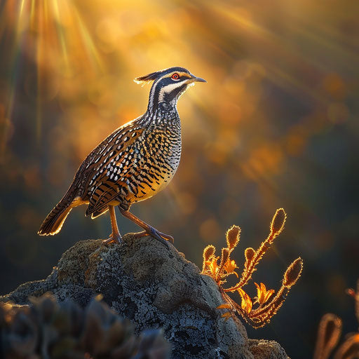 Quail at dawn in golden sunlight