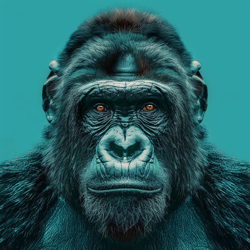 Realistic ape clipart with teal flat background