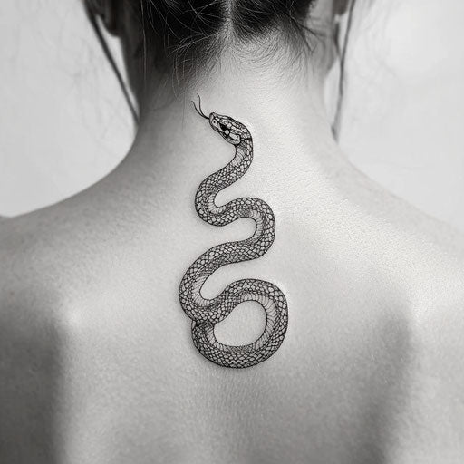 Minimalist snake tattoo on pure white background