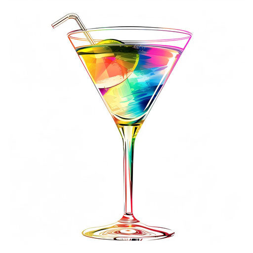 Martini glass clipart in photo realistic style with flat white background, modern design and vibrant colors