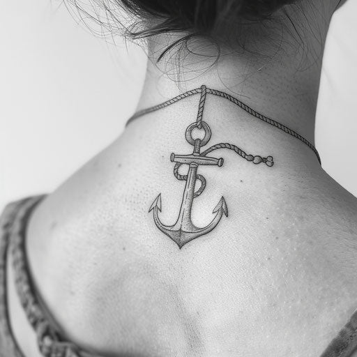 Sailor's anchor and rope tattoo in line art style