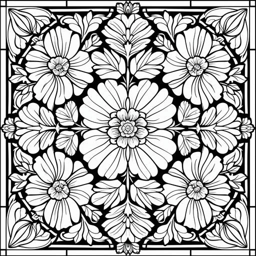 Detailed stained glass window with floral designs