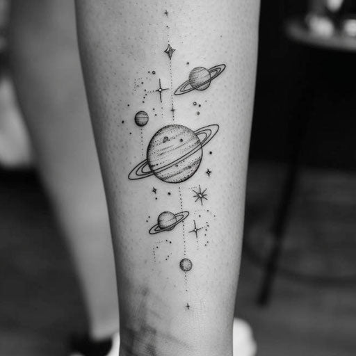 Black tattoo with space and galaxies theme