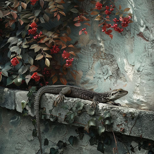 Lizard basking on a stone wall in a garden