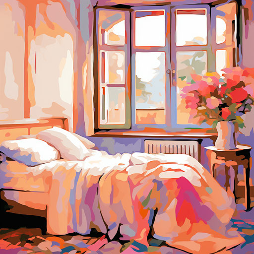 Room illustration in the style of Impressionistic Art, on white background