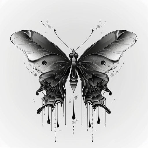 Fractal butterfly in abstract black and white tattoo