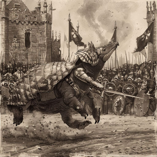 An armadillo taking part in a grand medieval tournament