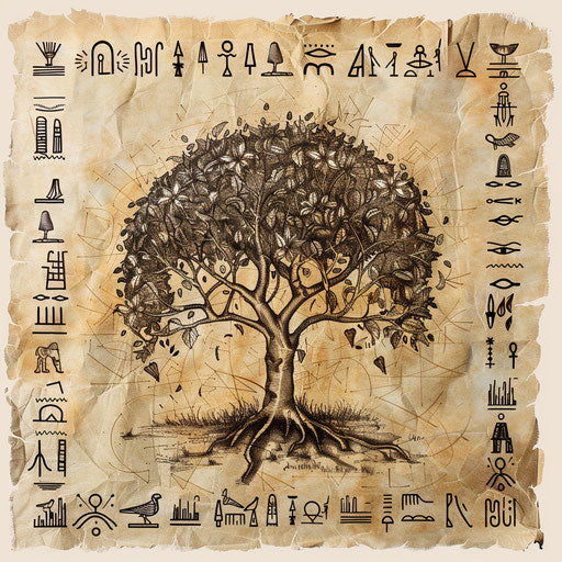 Egyptian themed tree of life tattoo drawing