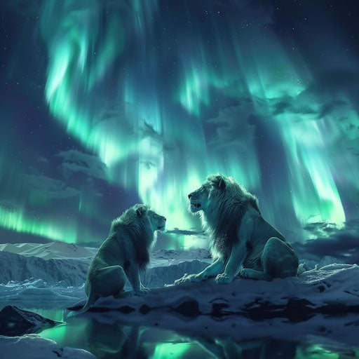 Lions under the Northern Lights: nature and the animal kingdom in harmony