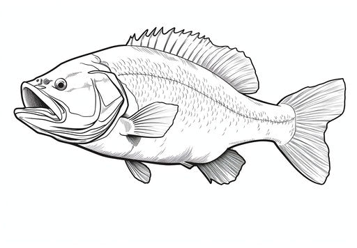 Bass coloring page, fujifilm eterna 250t style, minimalistic brush work, precisionist, synchromism, grotesque caricatures, contest winner, ivory 33:23