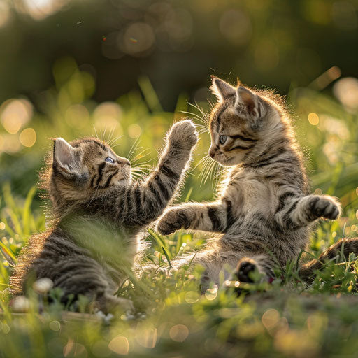 Brown cat kittens playing