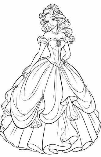 The beautiful Disney princess in a coloring page dress