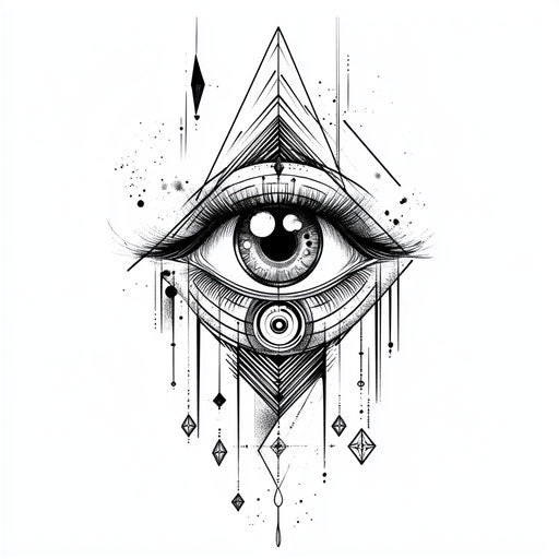Eye tattoo on arm with Art Deco elements and geometric shapes