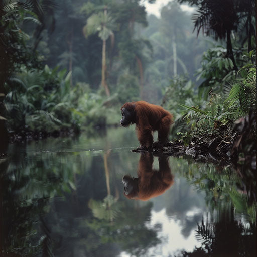 Tapanuli orangutan by the river's edge