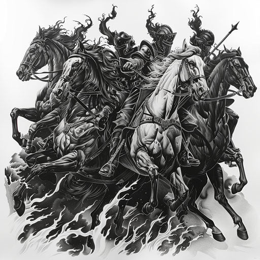 Black and gray four horsemen of the Apocalypse