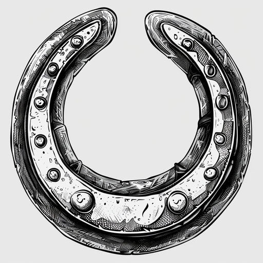 Monochromatic clipart style flat tattoo sketch of a horseshoe with detailed stippling effects