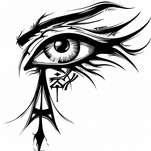 Single Eye of Horus in a bold tribal tattoo style