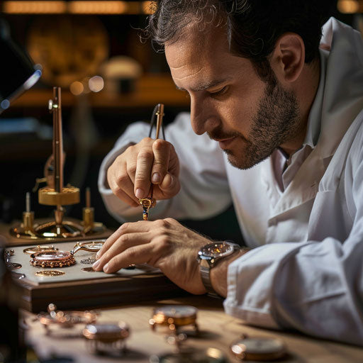 Meticulous work of a watchmaker in studio