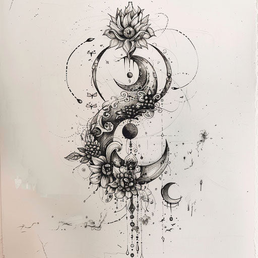 Sketch of tattoo hakuna matata symbol with whimsical elements and magical motifs