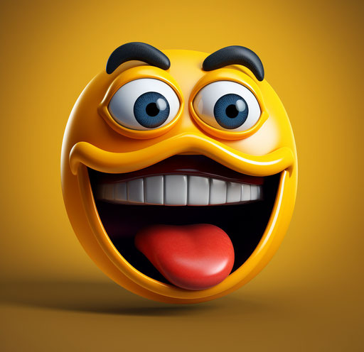 Funny emoji with tongue out, Nikon d750 style, dark yellow and orange 28:27