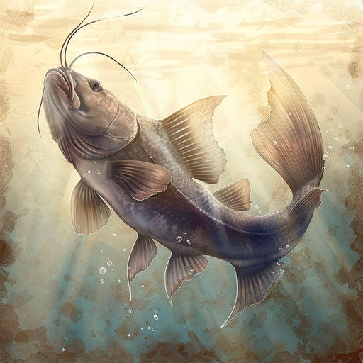 Catfish clipart in photo realistic style with a flat random background, ethereal glow and soft edges