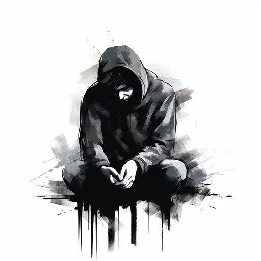 Depression illustration in the style of Chiaroscuro Art, on white background