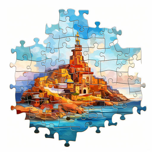Puzzle clipart in Oil painting style on white background