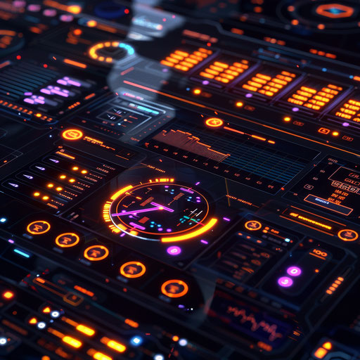 Digital cryptocurrency exchange with futuristic interfaces and real-time trading data