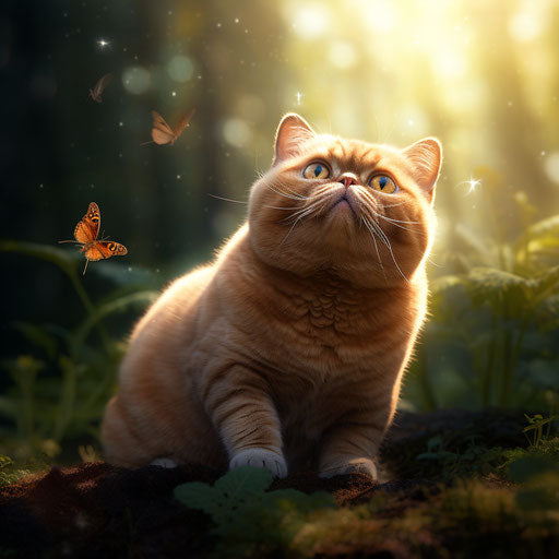 Exotic shorthair cat staring at an insect