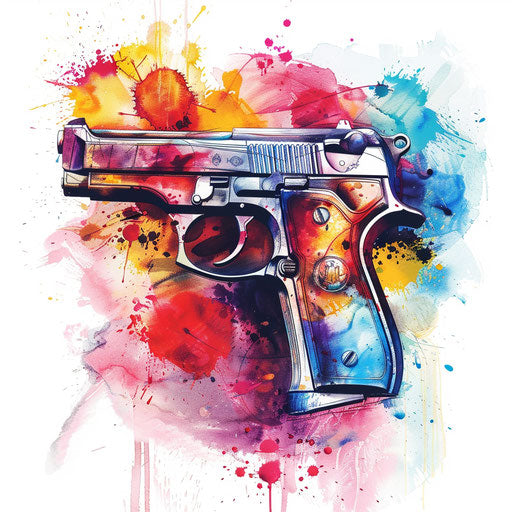 Vintage pistol surrounded by vibrant colors