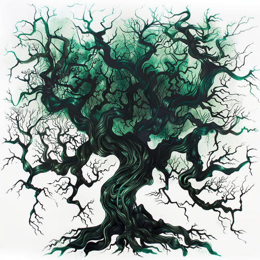 Gothic-style tree of life, twisting branches into ghostly forms