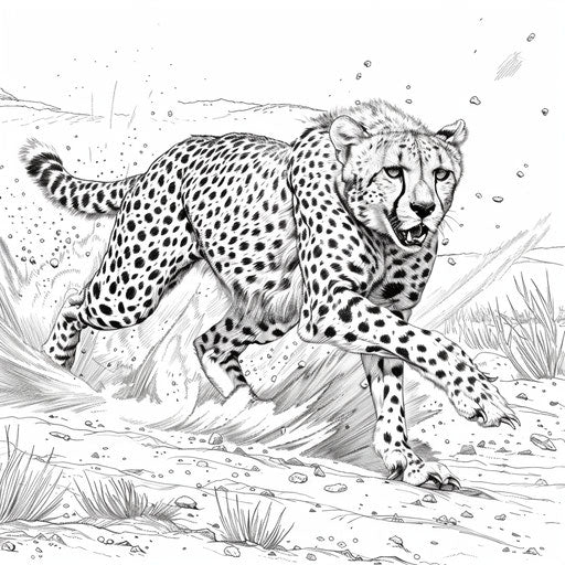 Cheetah sprinting in savannah with dust