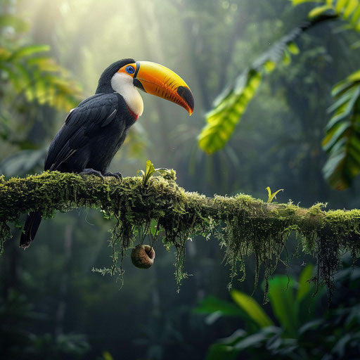 Toucan on mossy branch, Marsel van Oosten style