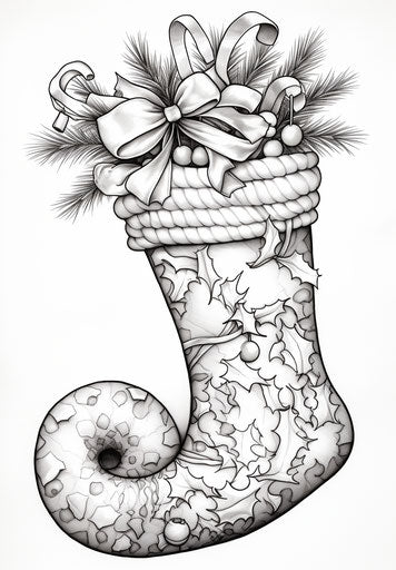 Christmas stocking coloring page with candy canes and a candy cane