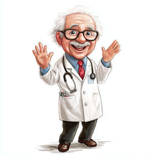 Humorous caricature of a clinic with human characteristics