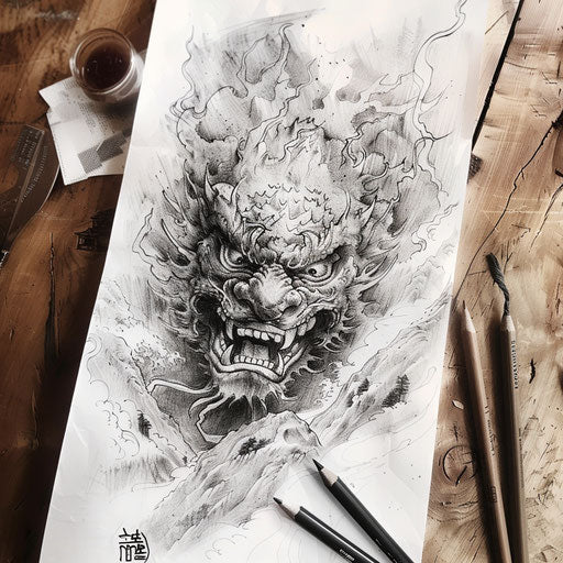 Japanese demon in misty mountains