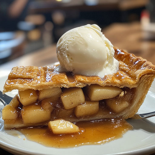 Apple pie with melting vanilla ice cream